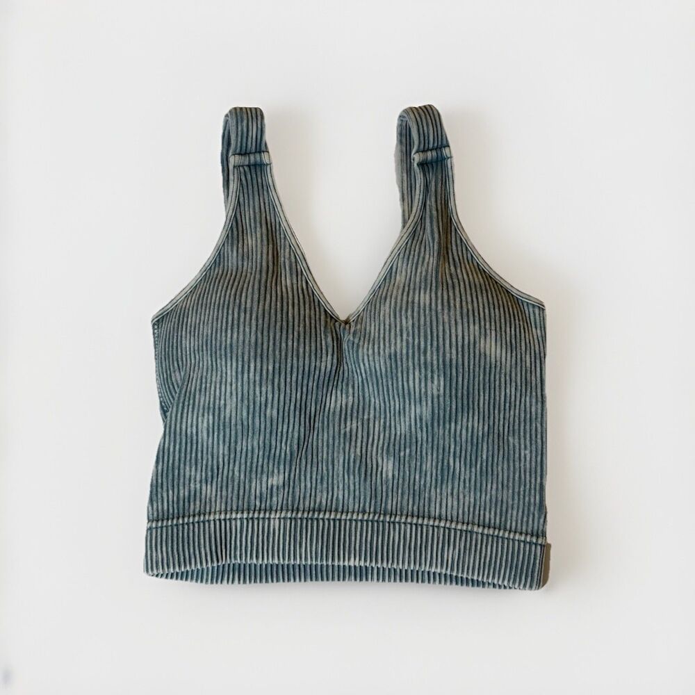Zenana Washed Ribbed Seamless Bralette Sports Bra Blue L/XL Style NTW-6175A